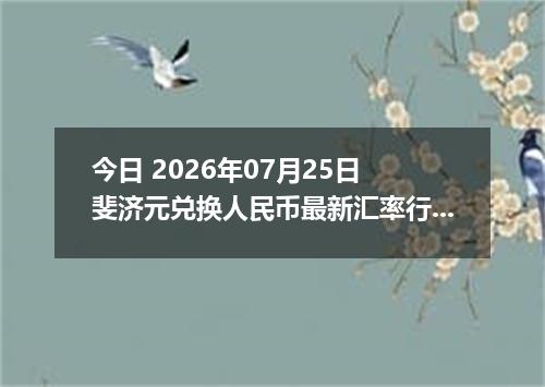 今日 2026年07月25日 斐济元兑换人民币最新汇率行情