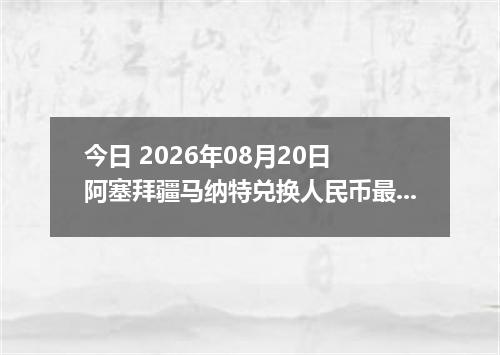 今日 2026年08月20日 阿塞拜疆马纳特兑换人民币最新汇率行情