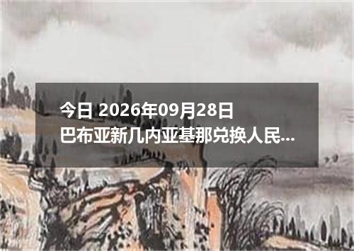 今日 2026年09月28日 巴布亚新几内亚基那兑换人民币最新汇率行情