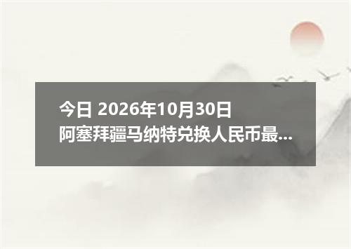 今日 2026年10月30日 阿塞拜疆马纳特兑换人民币最新汇率行情