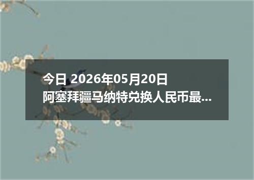 今日 2026年05月20日 阿塞拜疆马纳特兑换人民币最新汇率行情